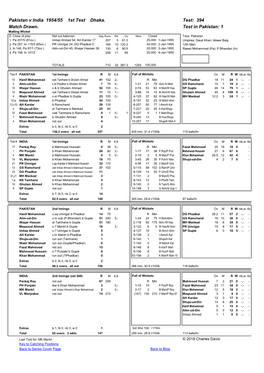 Pakistan V India 1954/55 1St Test Dhaka. Test: 394 Match Drawn