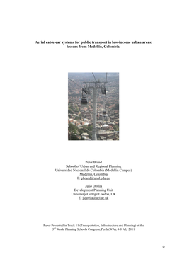 Aerial Cable-Car Systems for Public Transport in Low-Income Urban Areas: Lessons from Medellin, Colombia