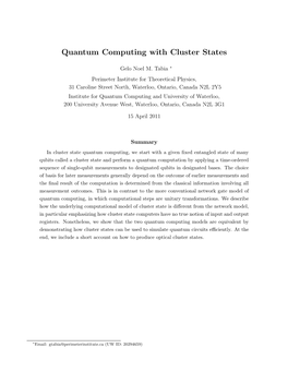 Quantum Computing with Cluster States