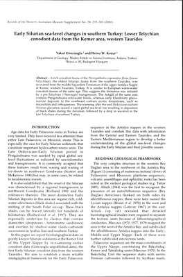 Early Silurian Sea-Level Changes in Southern Turkey: Lower Telychian Conodont Data from the Kemer Area, Western Taurides