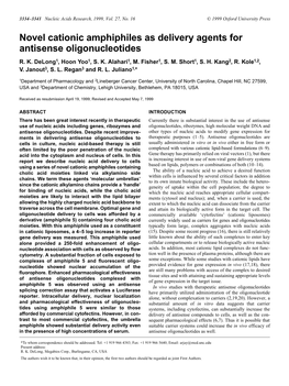 Novel Cationic Amphiphiles As Delivery Agents for Antisense Oligonucleotides R