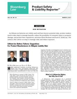 Lithium-Ion Battery Failures: Suggestions for Product Manufacturers to Mitigate Liability Risk