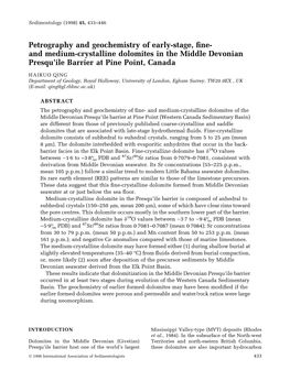 Petrography and Geochemistry of Early-Stage, ®Ne- and Medium-Crystalline Dolomites in the Middle Devonian Presqu'ile Barrier at Pine Point, Canada