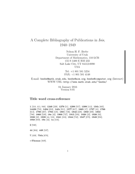 A Complete Bibliography of Publications in Isis, 1940–1949