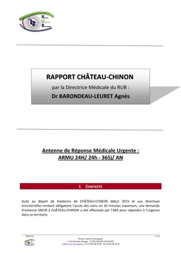 RAPPORT Sur L'aide Médicale Urgente À CHÂTEAU-CHINON