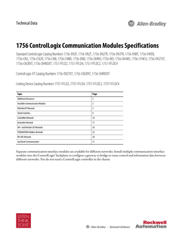 1756 Controllogix Communication Modules Specifications Technical