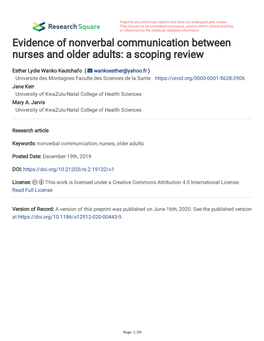 Evidence of Nonverbal Communication Between Nurses and Older Adults: a Scoping Review