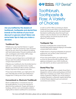 FEP.001.13 Toothbrush, Toothpaste and Floss a Variety Of