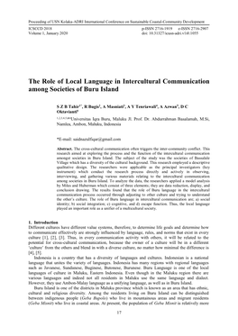 The Role of Local Language in Intercultural Communication Among Societies of Buru Island