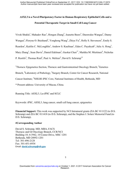 ASXL3 Is a Novel Pluripotency Factor in Human Respiratory Epithelial Cells and A