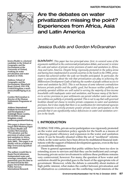 Are the Debates on Water Privatization Missing the Point? Experiences from Africa, Asia and Latin America