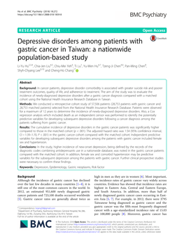 Depressive Disorders Among Patients with Gastric Cancer in Taiwan: A