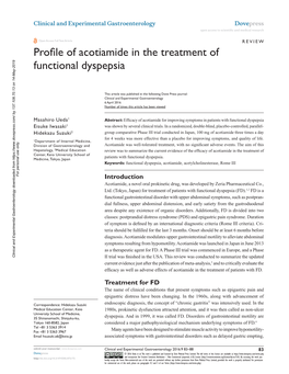 Profile of Acotiamide in the Treatment of Functional Dyspepsia