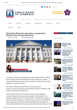 Armenianestonian Education Cooperation: Historic Ties And