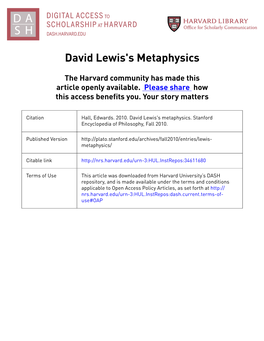 David Lewis's Metaphysics