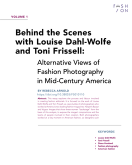 Behind the Scenes with Louise Dahl-Wolfe and Toni Frissell: Alternative Views of Fashion Photography in Mid-Century America