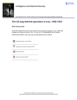 The US Stay-Behind Operation in Iran, 1948-1953