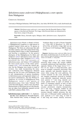 Sphedamnocarpus Andersonii (Malpighiaceae), a New Species from Madagascar