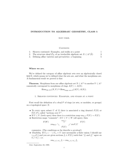 INTRODUCTION to ALGEBRAIC GEOMETRY, CLASS 5 Contents 1