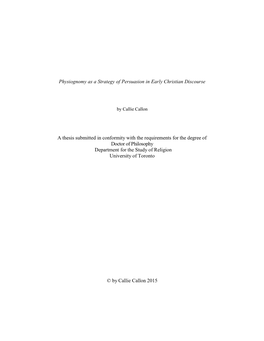 Physiognomy As a Strategy of Persuasion in Early Christian Discourse