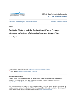 Capitalist Rhetoric and the Redirection of Power Through Metaphor in Reviews of Alejandro Gonzales Iñárritu Films