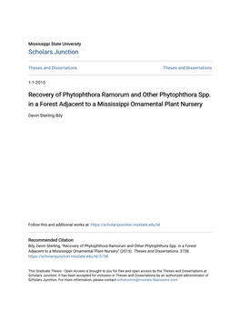 Recovery of Phytophthora Ramorum and Other Phytophthora Spp