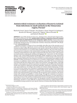 Antimicrobial Resistance Evaluation of Bacteria Isolated from Infections in Small Animals in the Umuarama Region, Paraná1 Marilia M