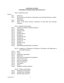 Chapter 329 Uniform Controlled Substance Act [Law]