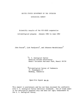 Scientific Results of the VSI-USGS Cooperative Volcanological Program