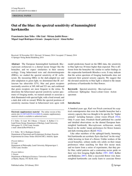 Out of the Blue: the Spectral Sensitivity of Hummingbird Hawkmoths