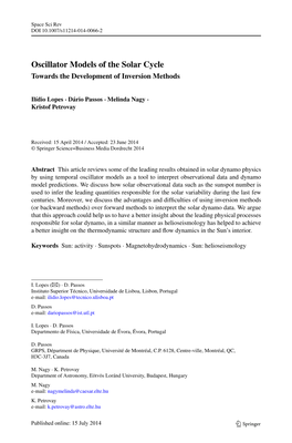 Oscillator Models of the Solar Cycle Towards the Development of Inversion Methods