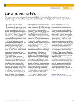 Exploring Wet Markets Wet Markets Have Come Under Scrutiny Amidst the COVID-19 Pandemic