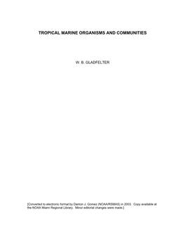 Tropical Marine Organisms and Communities