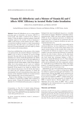 Vitamin B2 (Riboflavin) and a Mixture of Vitamin B2 and C Affects MMC Efficiency in Aerated Media Under Irradiation