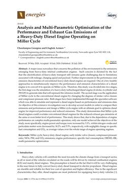 Analysis and Multi-Parametric Optimisation of the Performance and Exhaust Gas Emissions of a Heavy-Duty Diesel Engine Operating on Miller Cycle