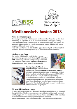 Medlemsskriv Høsten 2018