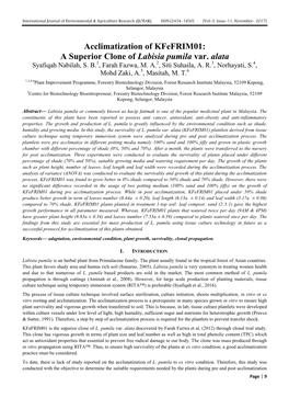 Acclimatization of Kfefrim01: a Superior Clone of Labisia Pumila Var