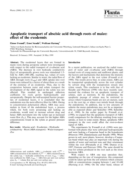 Apoplastic Transport of Abscisic Acid Through Roots of Maize: E€Ect of the Exodermis