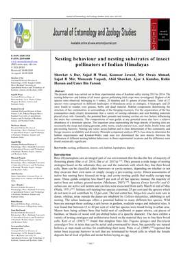 Nesting Behaviour and Nesting Substrates of Insect Pollinators of Indian Himalayas