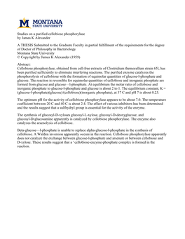 Studies on a Purified Cellobiose Phosphorylase by James K