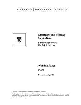 Managers and Market Capitalism Working Paper