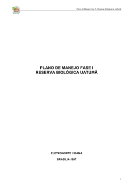 Plano De Manejo Fase I Reserva Biológica Uatumã