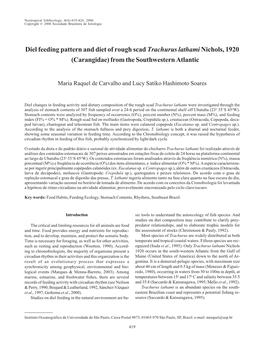 Diel Feeding Pattern and Diet of Rough Scad Trachurus Lathaminichols, 1920 (Carangidae) from the Southwestern Atlantic