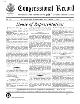 Congressional Record United States Th of America PROCEEDINGS and DEBATES of the 108 CONGRESS, SECOND SESSION