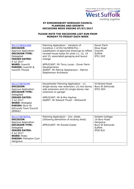 SEBC Planning Decisions 28/17