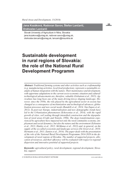 Sustainable Development in Rural Regions of Slovakia: the Role of the National Rural Development Programm