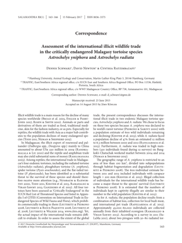 Assessment of the International Illicit Wildlife Trade in the Critically Endangered Malagasy Tortoise Species Astrochelys Yniphora and Astrochelys Radiata