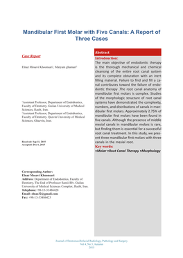 Mandibular First Molar with Five Canals: a Report of Three Cases