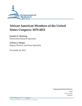 African American Members of the United States Congress: 1870-2012