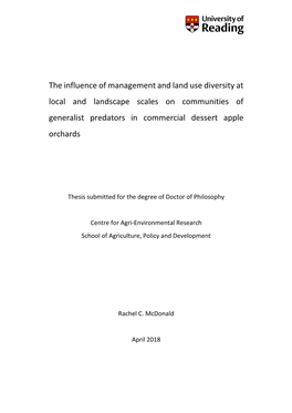 The Influence of Management and Land Use Diversity at Local and Landscape Scales on Communities of Generalist Predators in Commercial Dessert Apple Orchards